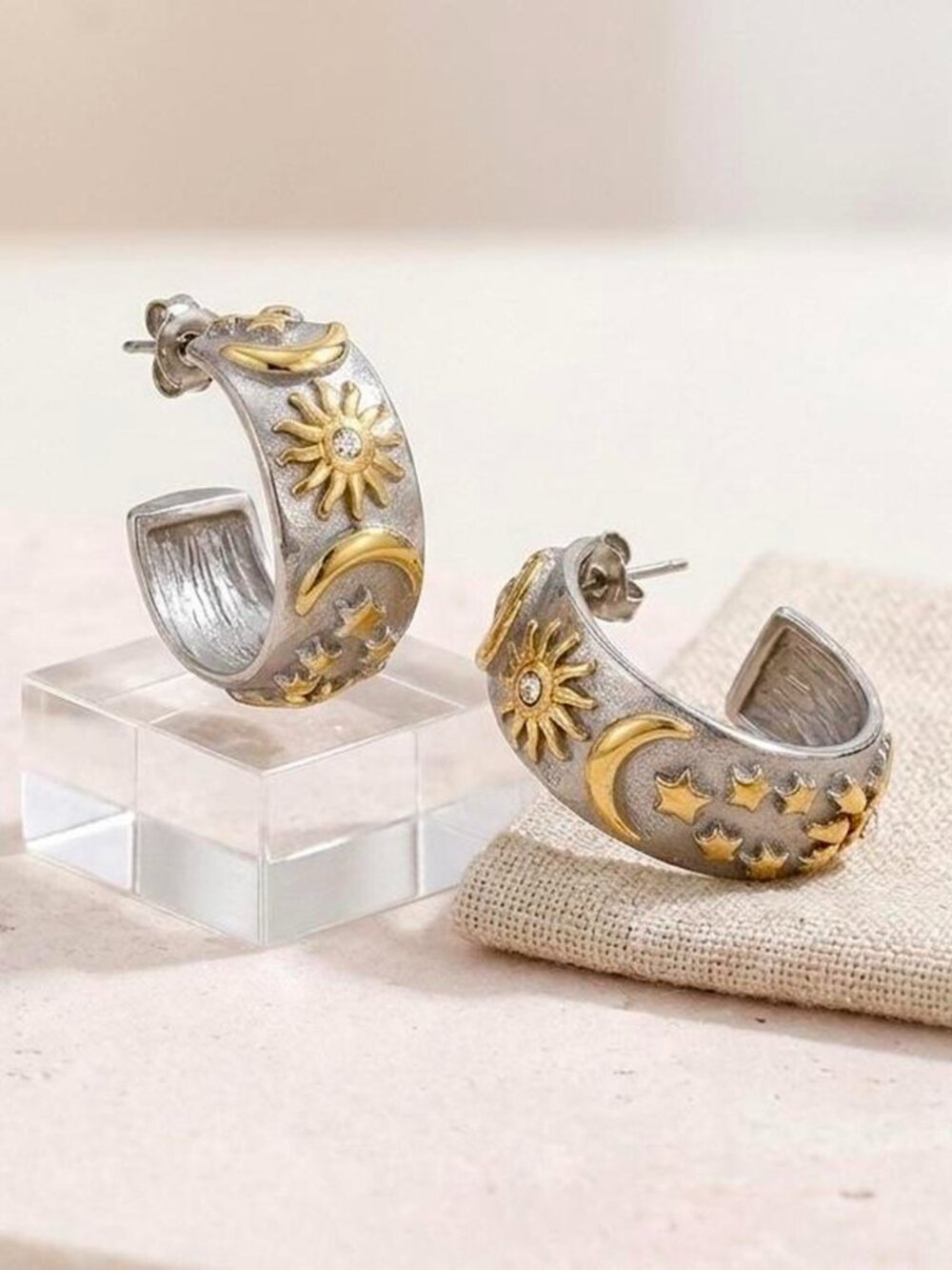 Sku0559 Retro Silver‎ Gold Women Astrology Earrings Stainless steel + gift bag